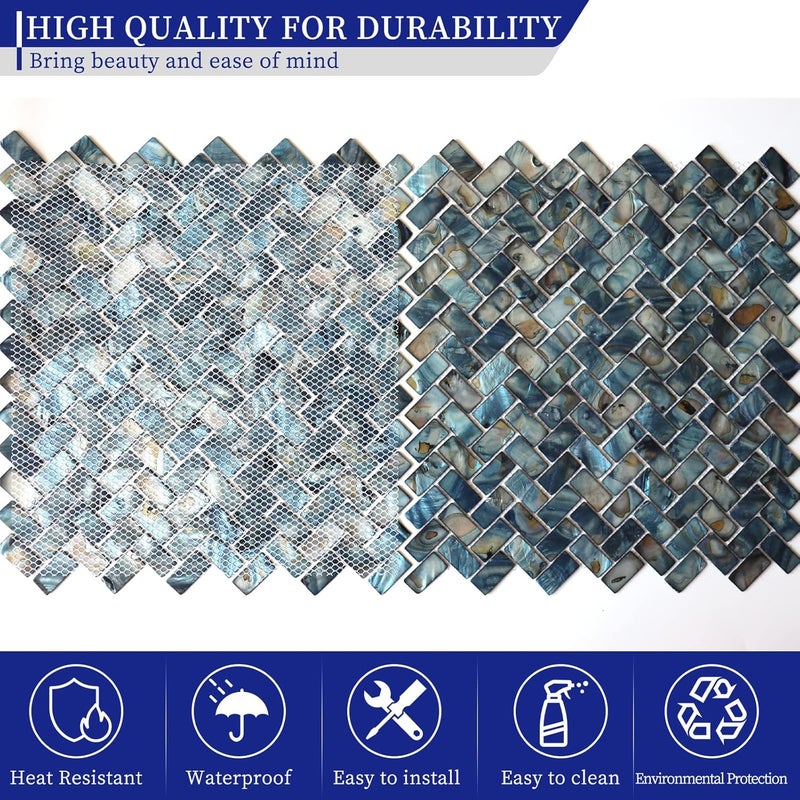 Mop Mother of Pearl Shell Mosaic Herringbone Backsplash Tile, are Used for Kitchen Backsplashes and Bathroom Wall Tiles, Dark Blue 10 Sheets - Image 3